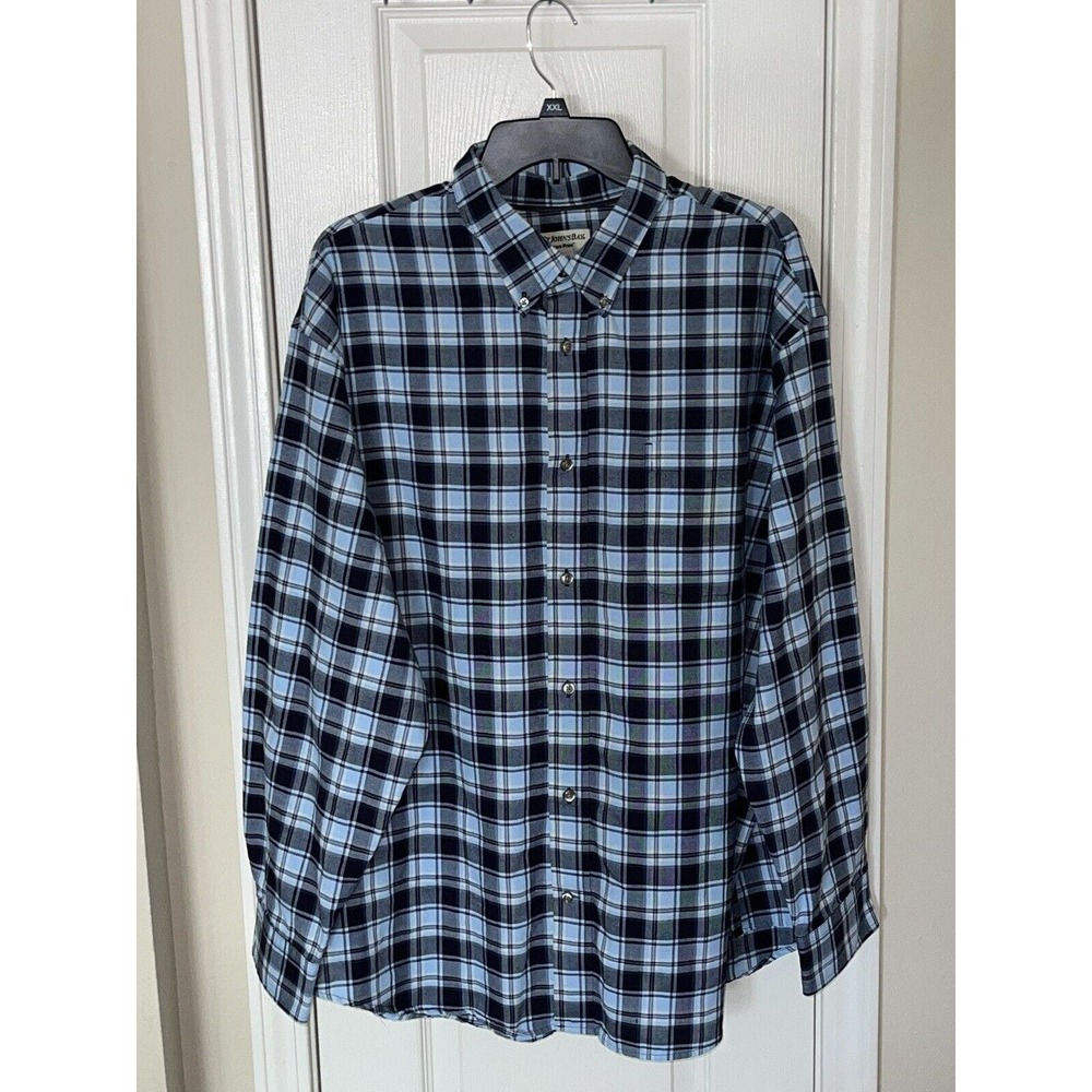 St. John’s Bay Men’s Button Down Blue Plaid Long Sleeve Iron Free Shirt Size 2XL